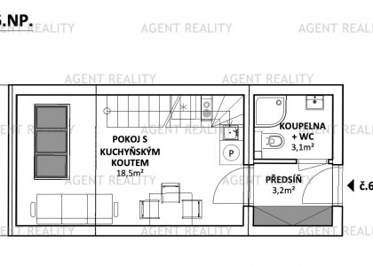 Pronájem bytu 2+kk, 49 m2, Slavíkova, P3 - Žižkov